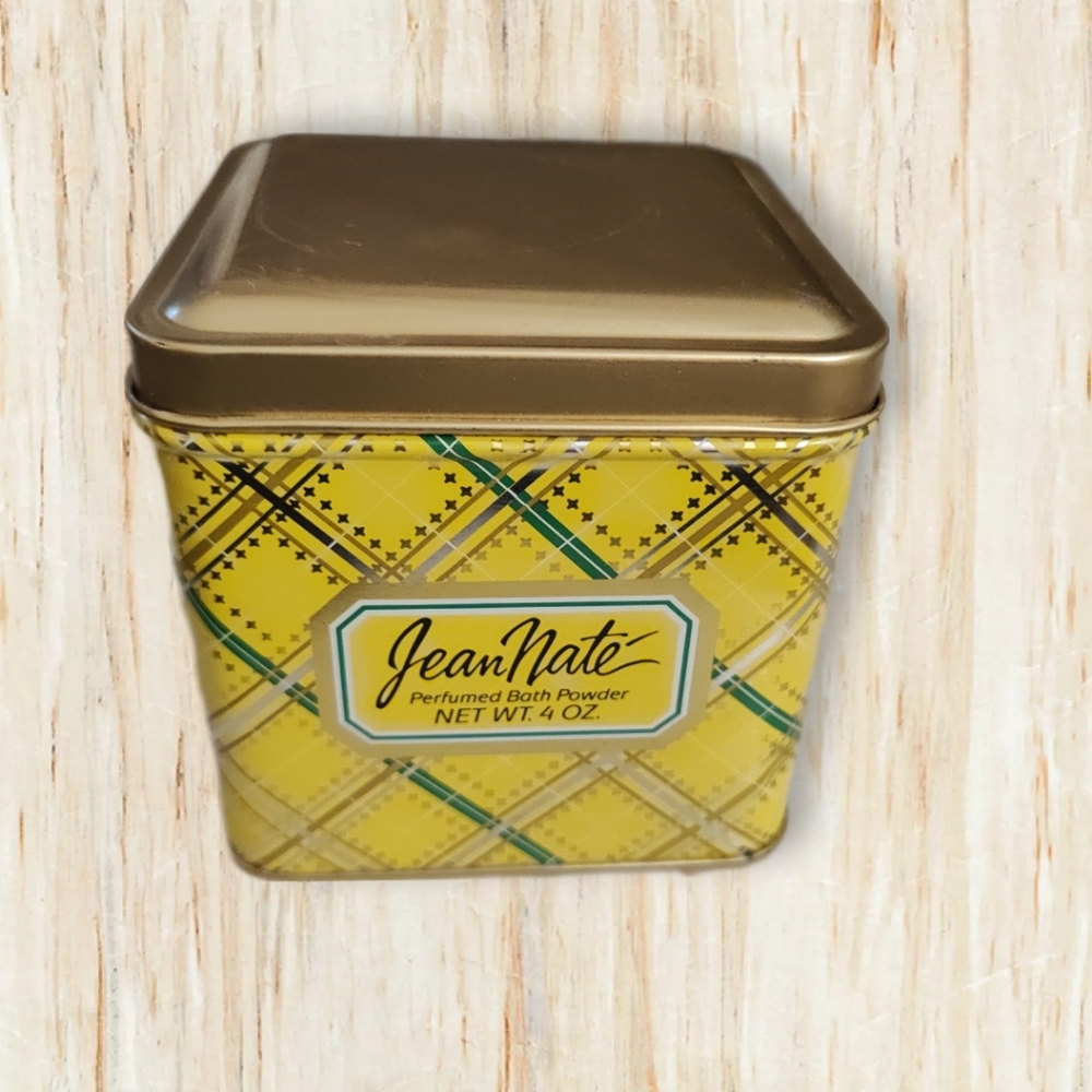 Vtg Jean Nate Empty Powder Tin Can, Like New